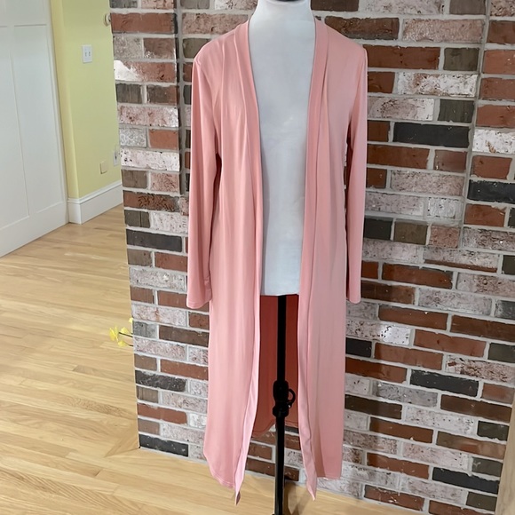 DUSTER  Rose Pink Open Front Long Cardigan Sweater Jacket NWOT - Picture 4 of 9
